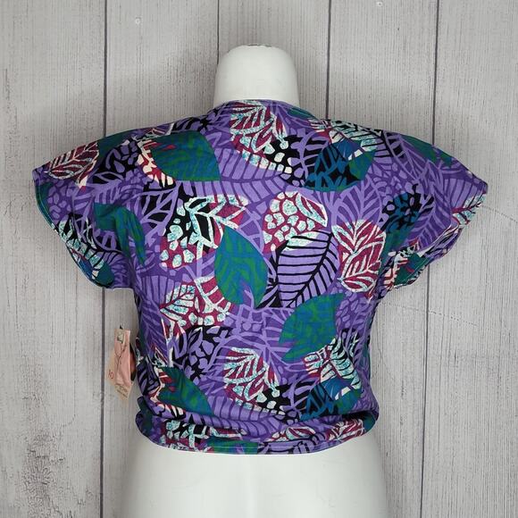 Vintage 90s Jaclyn Smith Boxy Fit Tropical Print Tie Front Blouse, size 10 - Picture 3 of 6